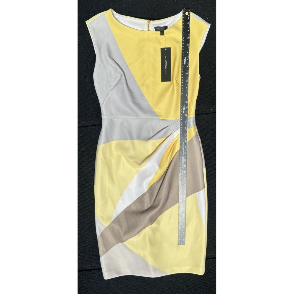 Donna Karan New York NWT Size 8 Yellow Abstract Print Sheath Midi Dress - Picture 14 of 14
